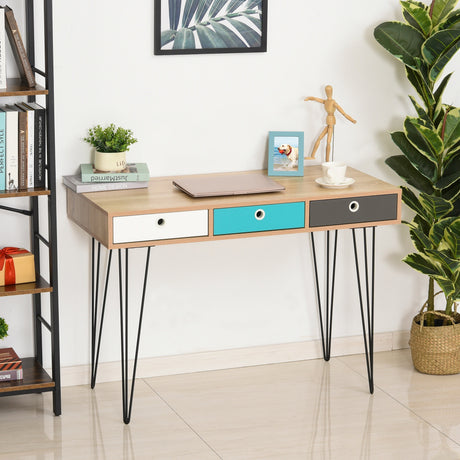 easycomfort easycomfort scrivania moderna con 3 cassetti multicolore in legno e metallo scrivania per camera e ufficio in stile nordico 110x50x77 5cm ean 8054111849227