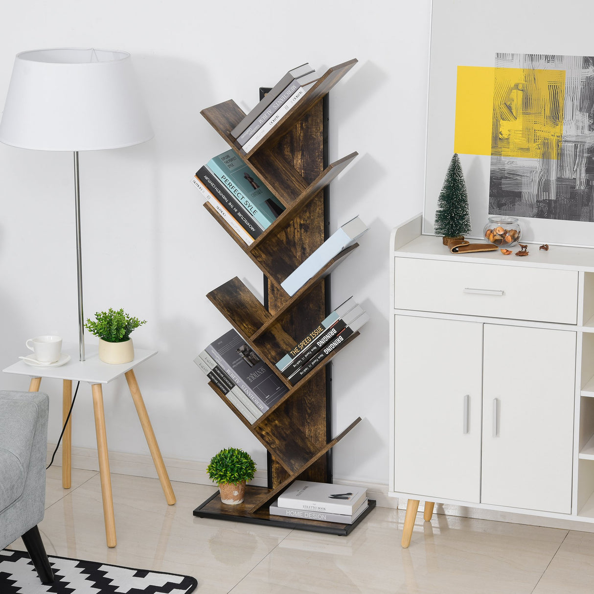 easycomfort easycomfort scaffale libreria design scaffale in legno ad albero in stile industriale con 10 ripiani color legno ean 8054111846301