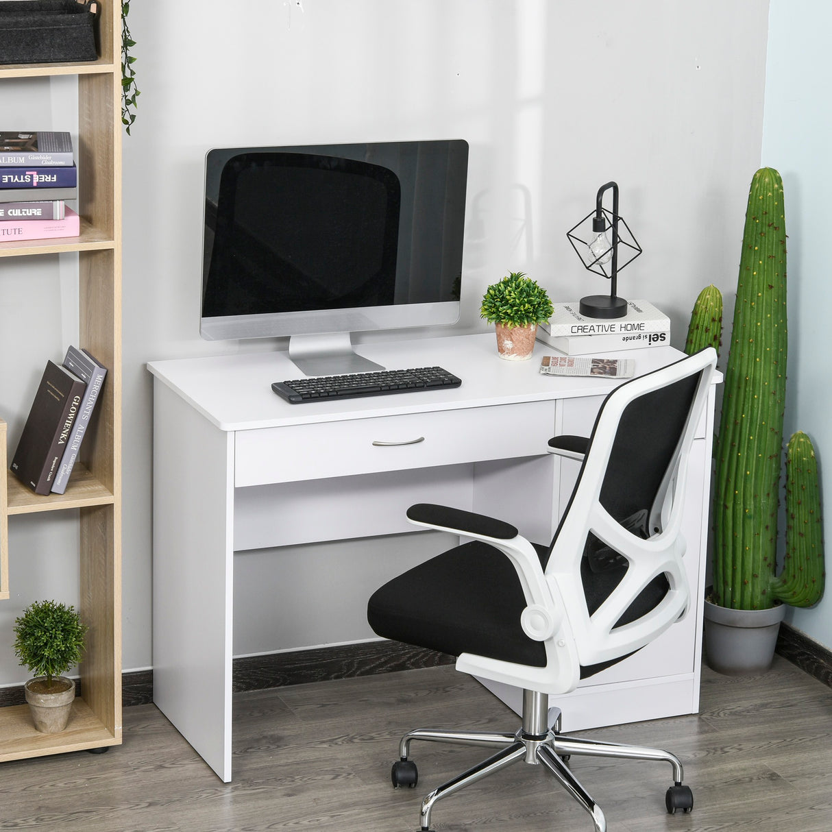 easycomfort easycomfort scrivania moderna per pc e computer con 2 cassetti e 1 armadietto scrivania con libreria salvaspazio per ufficio o camera in legno bianco ean 8054111847667