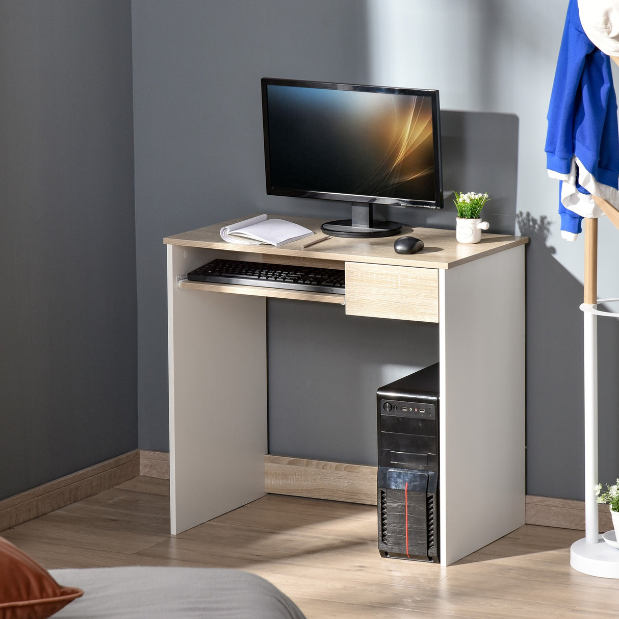 easycomfort easycomfort scrivania per pc con ripiano tastiera bianco rovere