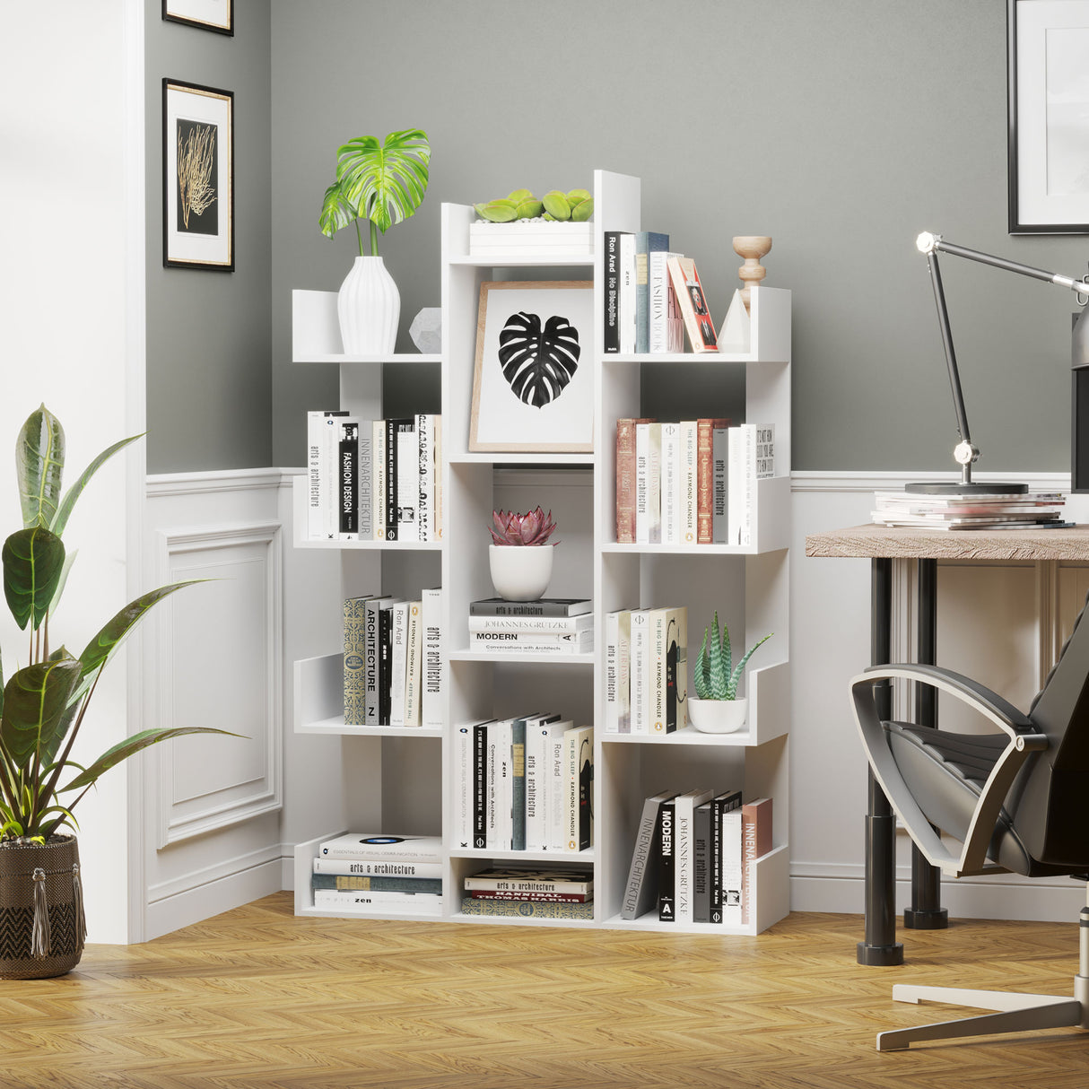 easycomfort easycomfort mobile libreria ad albero con 13 ripiani in legno truciolare 96x30x150cm