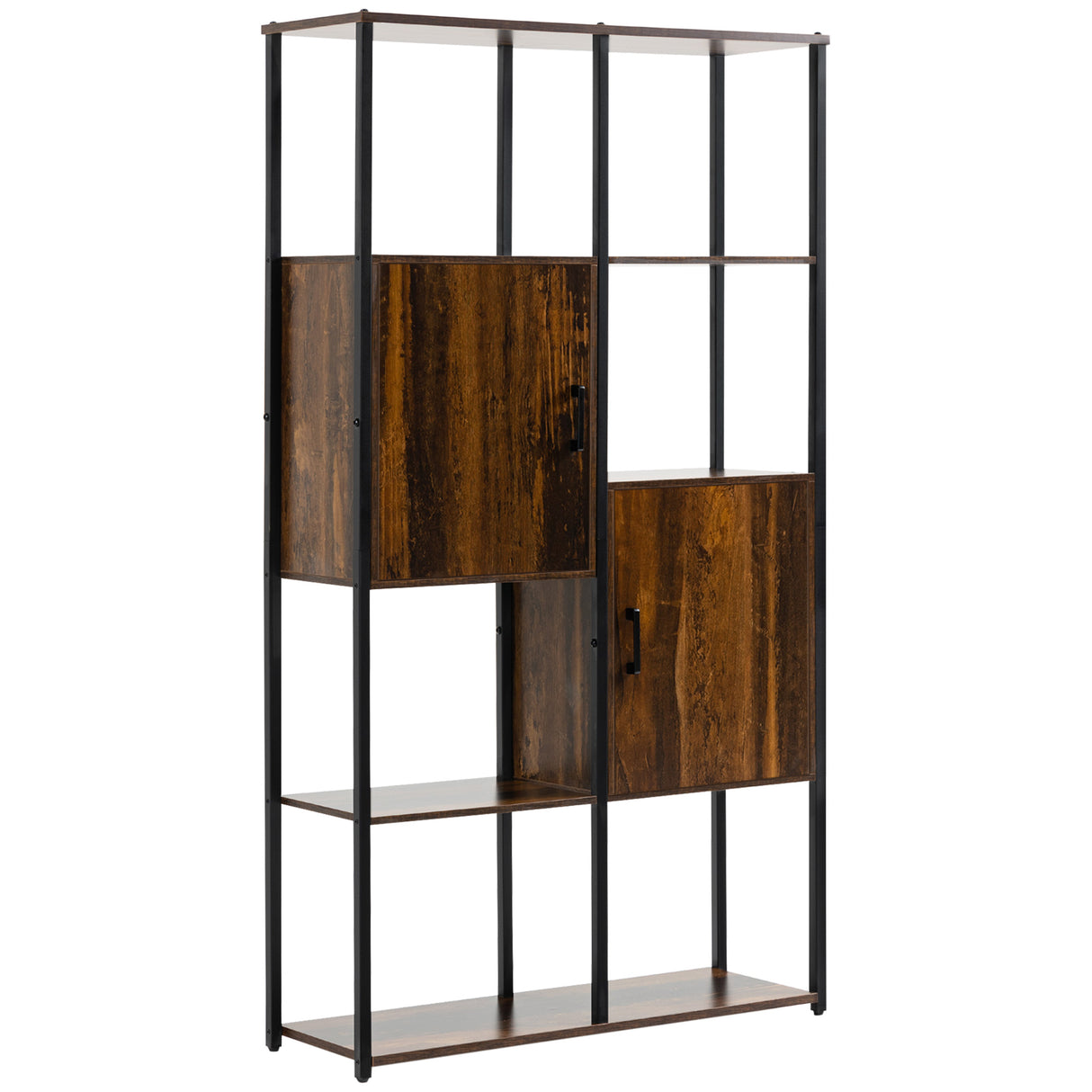 easycomfort easycomfort libreria stile industriale con 4 ripiani e 2 armadietti 90x30x159 5cm nero e marrone