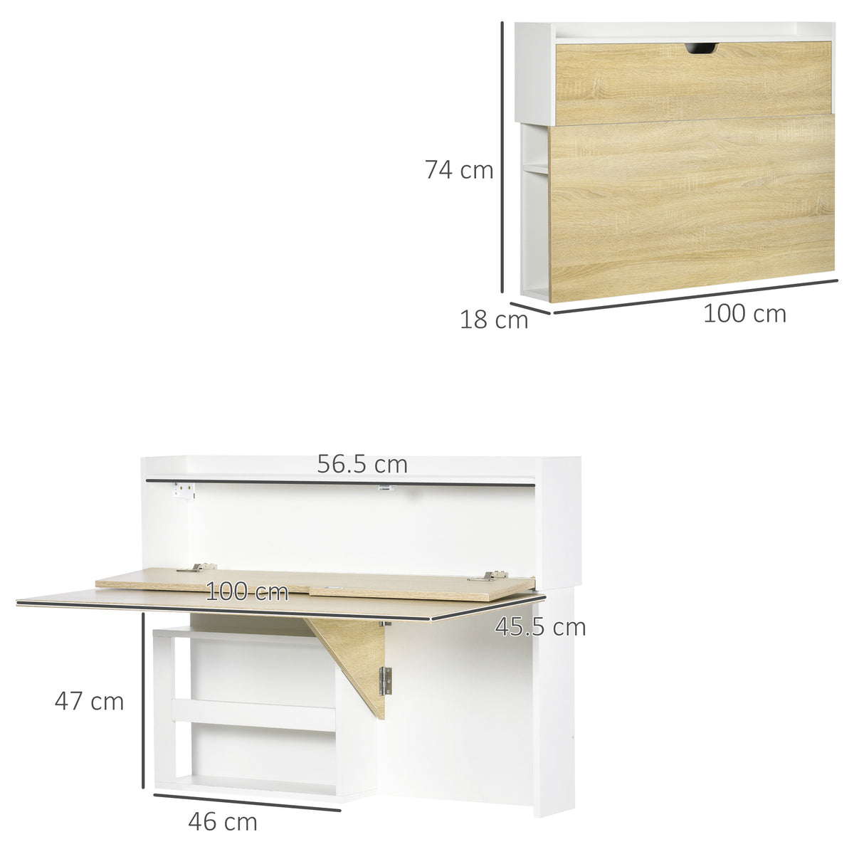 easycomfort easycomfort scrivania a muro pieghevole e salvaspazio con ripiani per casa e ufficio in truciolato 100x18x74 cm