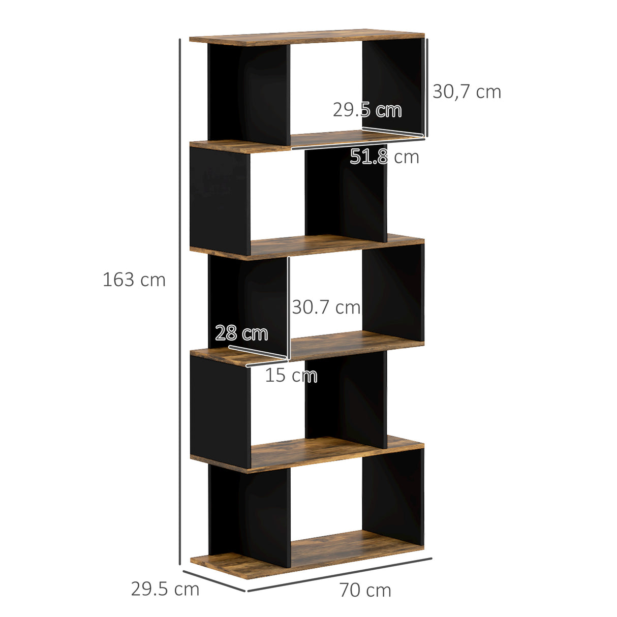 easycomfort easycomfort libreria moderna asimmetrica a parete con 5 ripiani in legno 70x29 5x163cm marrone rustico