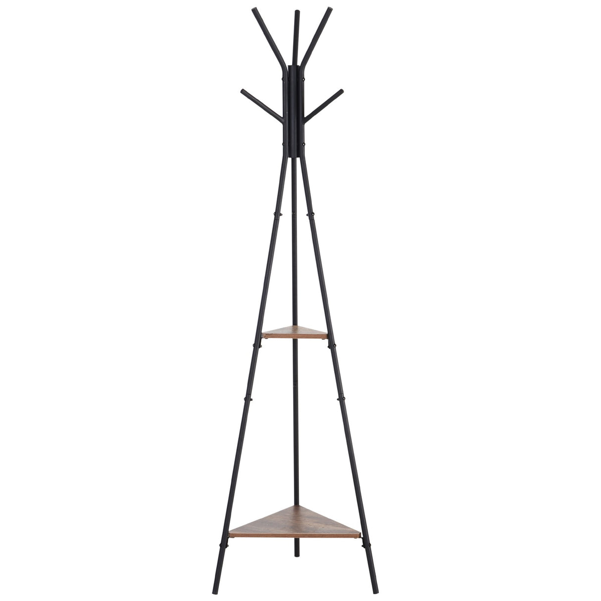 easycomfort easycomfort appendiabiti ad albero con 2 ripiani nero e marrone in metallo e legno ean 8054111843195