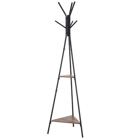 easycomfort easycomfort appendiabiti ad albero con 2 ripiani nero e marrone in metallo e legno ean 8054111843195