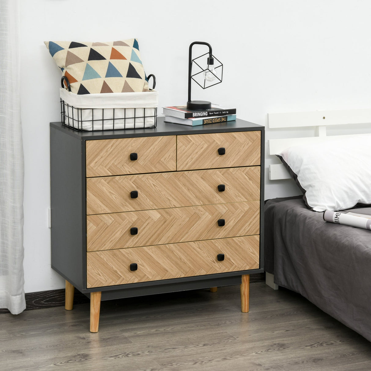 easycomfort easycomfort cassettiera per camera da letto con 5 cassetti in legno stile vintage industriale ean 8054111849449