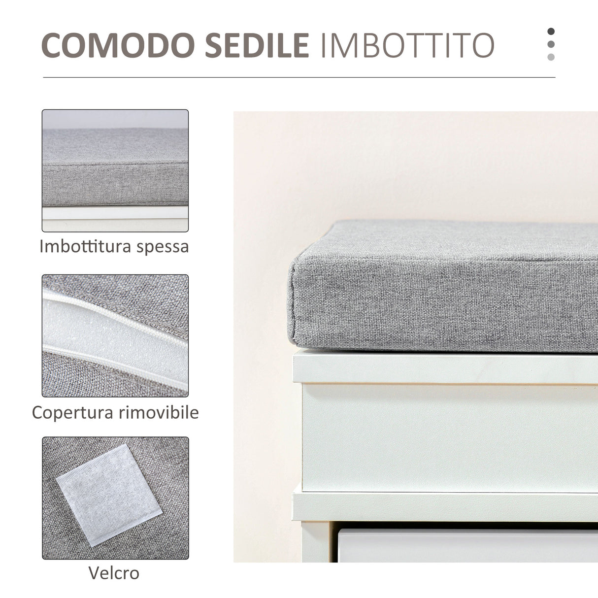 easycomfort easycomfort panca scarpiera salvaspazio in legno con cuscino 2 cassetti con mensola regolabile per 8 scarpe 104x24x55cm bianco