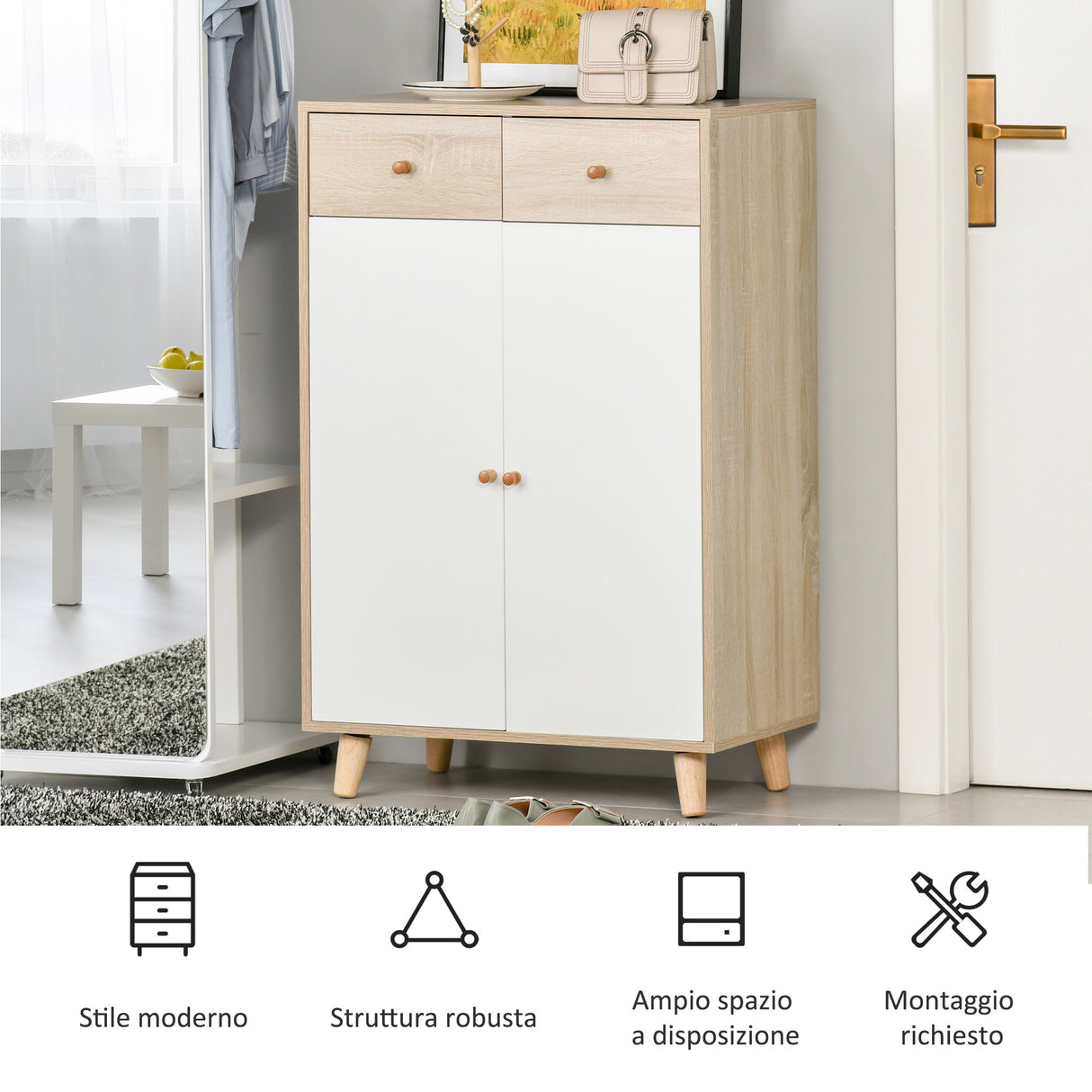 easycomfort easycomfort mobile scarpiera salvaspazio per 12 scarpe armadietto con 4 mensole e 2 cassetti 68x35x102 5cm color legno e bianco