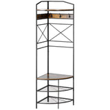 easycomfort easycomfort appendiabiti da terra angolare con panca e scarpiera in stile industriale 50x50x183cm marrone
