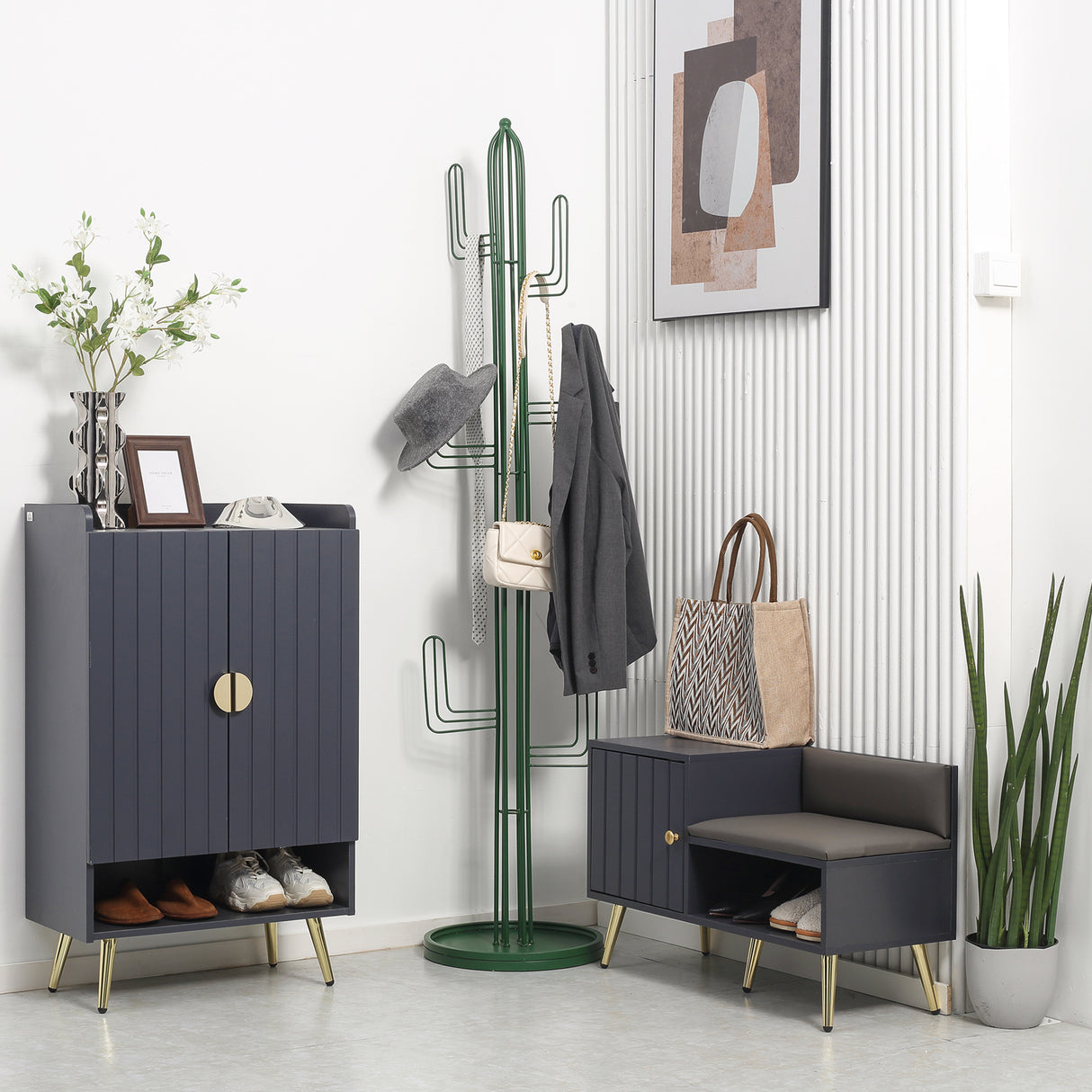 easycomfort easycomfort mobile scarpiera da ingresso con seduta imbottita e armadietto per 4 paia di scarpe 80x33x49cm grigio