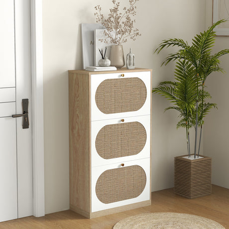 easycomfort easycomfort scarpiera stile boho in rattan truciolato e mdf con 3 ripiani regolabili per 18 paia max 60x24x115 cm