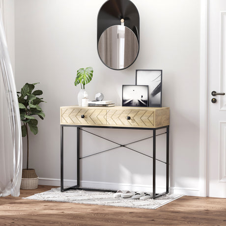 easycomfort easycomfort tavolo consolle vintage in legno e metallo nero per un ingresso dal design contemporaneo 2 cassetti 90x35x76cm ean 8054144131542