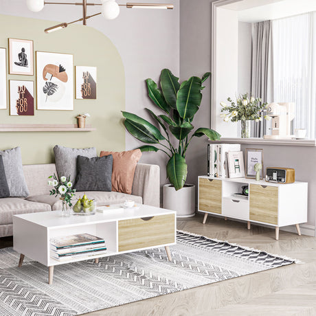 easycomfort easycomfort mobile tv moderno max 50 in truciolato con cassetti ripiani aperti e armadietti 110x40x50 cm bianco e colore legno