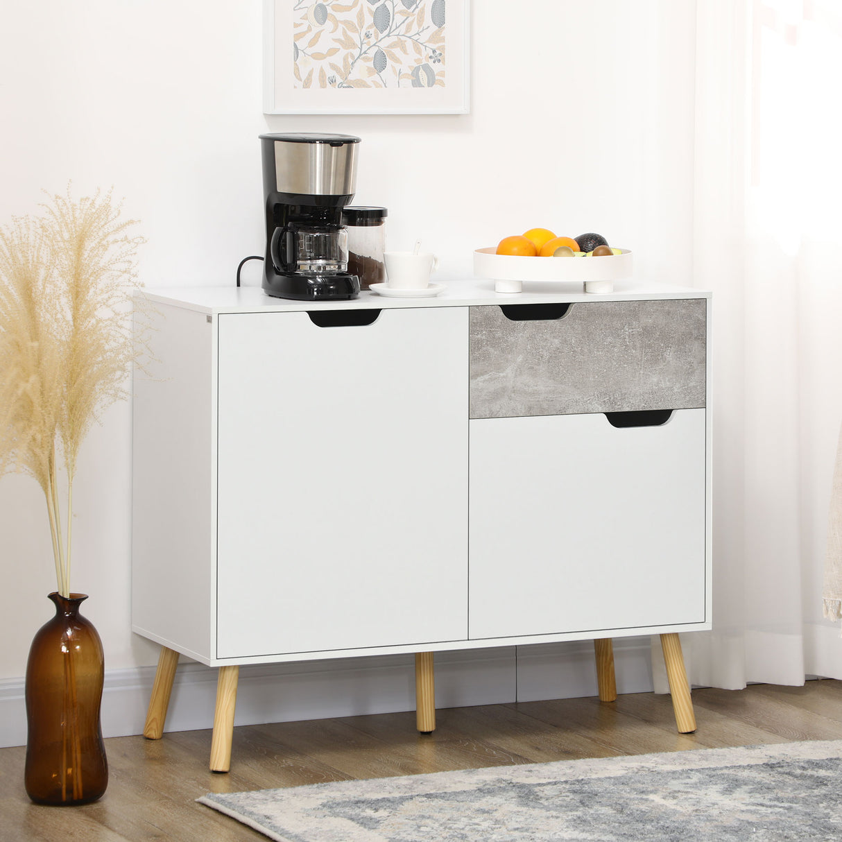 easycomfort easycomfort mobile da salotto con 2 armadietti a 2 ante e cassetto in truciolato e pino 98x39x81 5 cm grigio e bianco
