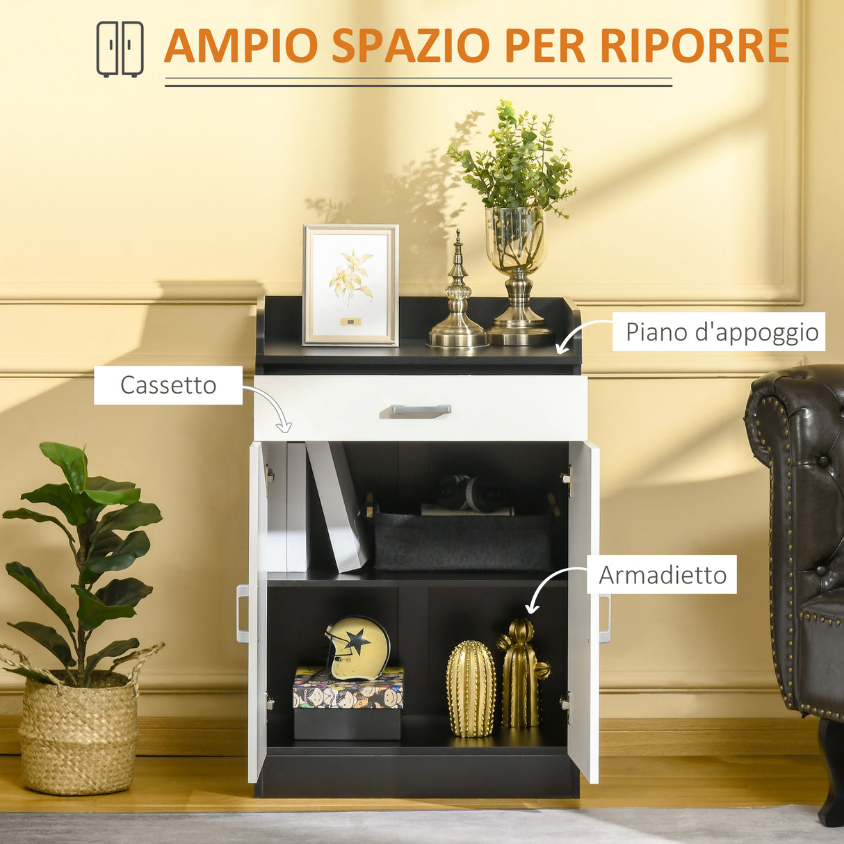 easycomfort easycomfort mobiletto con cassetto e ripiano regolabile per cucina soggiorno e anticamera in mdf 60x40x90cm bianco e nero
