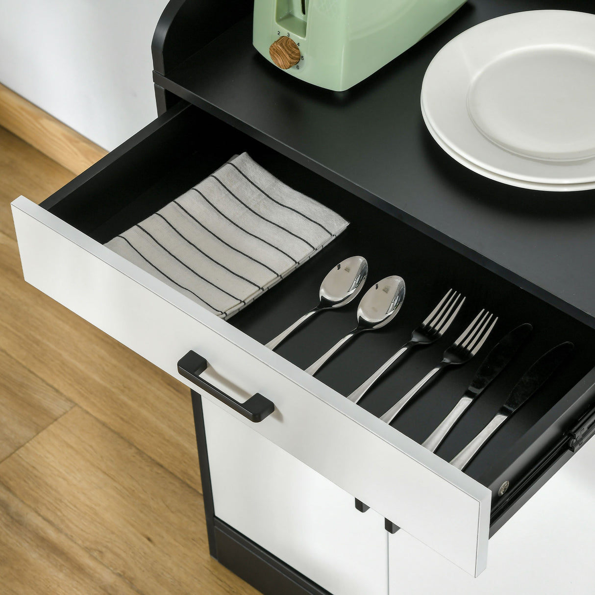 easycomfort easycomfort mobiletto da cucina moderno in mdf con 2 armadietti 1 cassetto e ripiani regolabili 90x40x90 cm bianco e nero