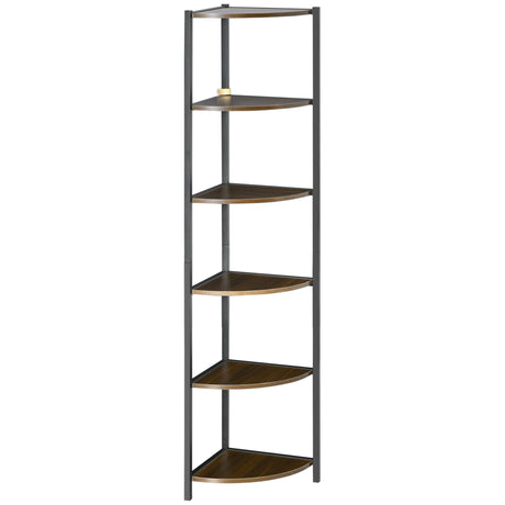easycomfort easycomfort libreria moderna angolare a 6 ripiani in metallo e mdf 34x34x166cm marrone e nero