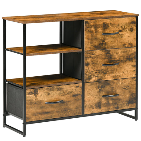 easycomfort easycomfort cassettiera in stile industriale con 4 cassetti in tessuto pieghevole e 2 ripiani aperti 84x30x71 5 cm marrone