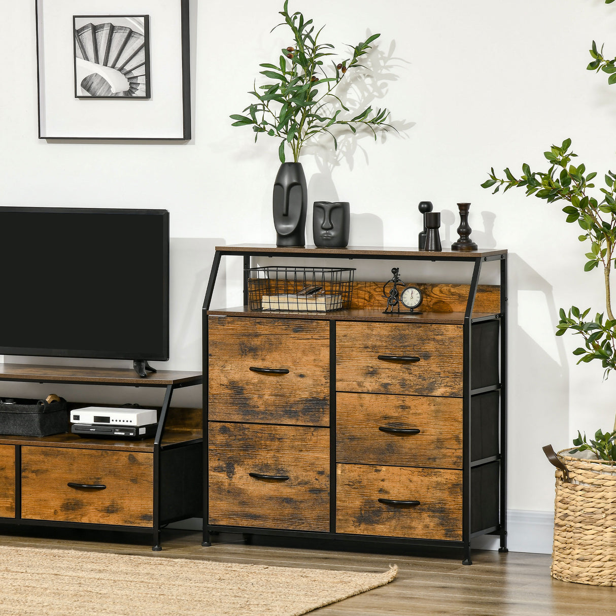 easycomfort easycomfort mobile cassettiera con 5 cassetti in tessuto pieghevoli stile industriale 83 5x29x87cm marrone