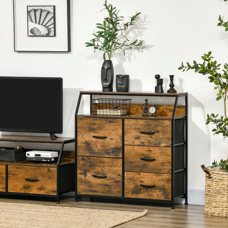 easycomfort easycomfort mobile cassettiera con 5 cassetti in tessuto pieghevoli stile industriale 83 5x29x87cm marrone