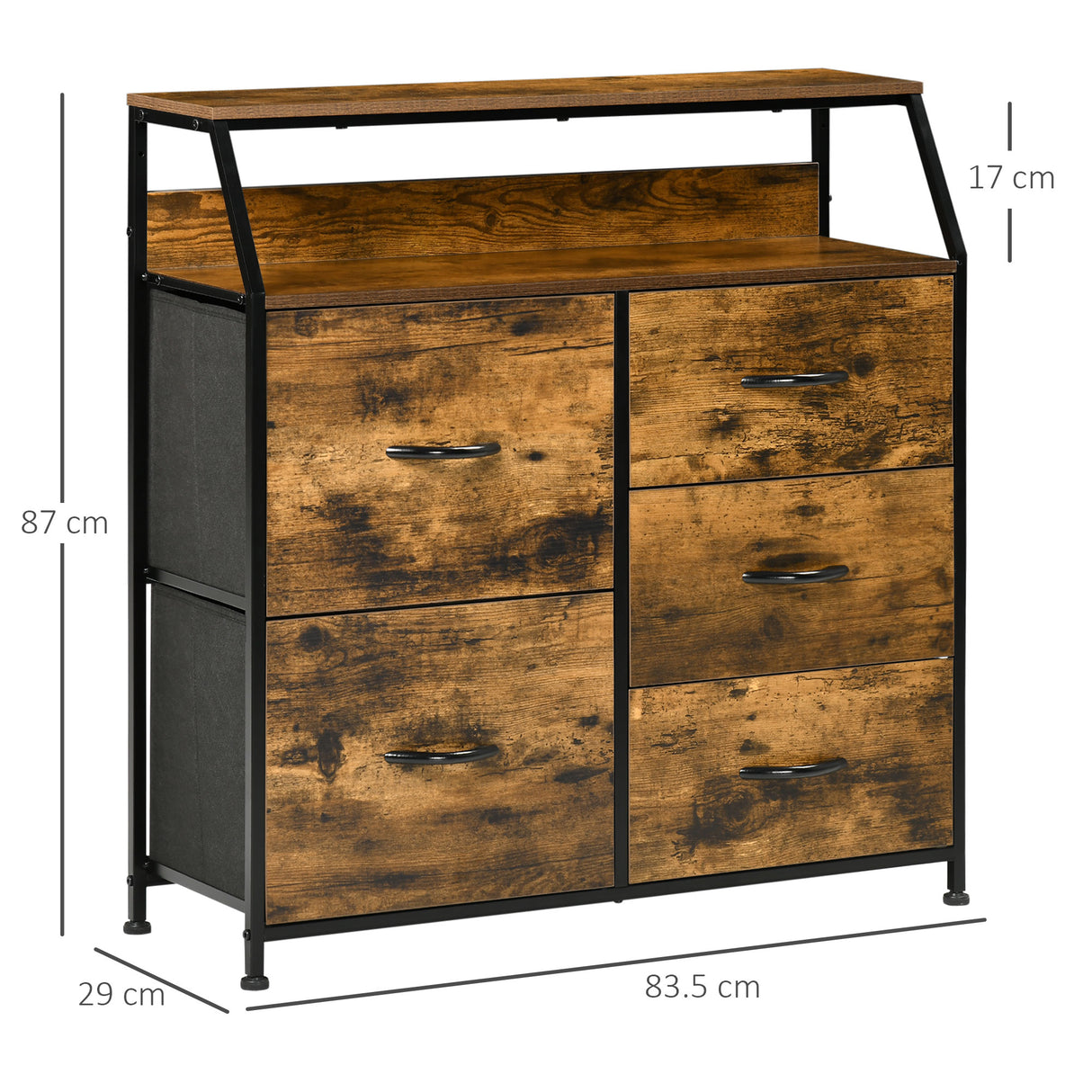 easycomfort easycomfort mobile cassettiera con 5 cassetti in tessuto pieghevoli stile industriale 83 5x29x87cm marrone