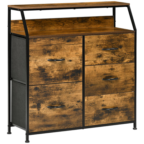 easycomfort easycomfort mobile cassettiera con 5 cassetti in tessuto pieghevoli stile industriale 83 5x29x87cm marrone