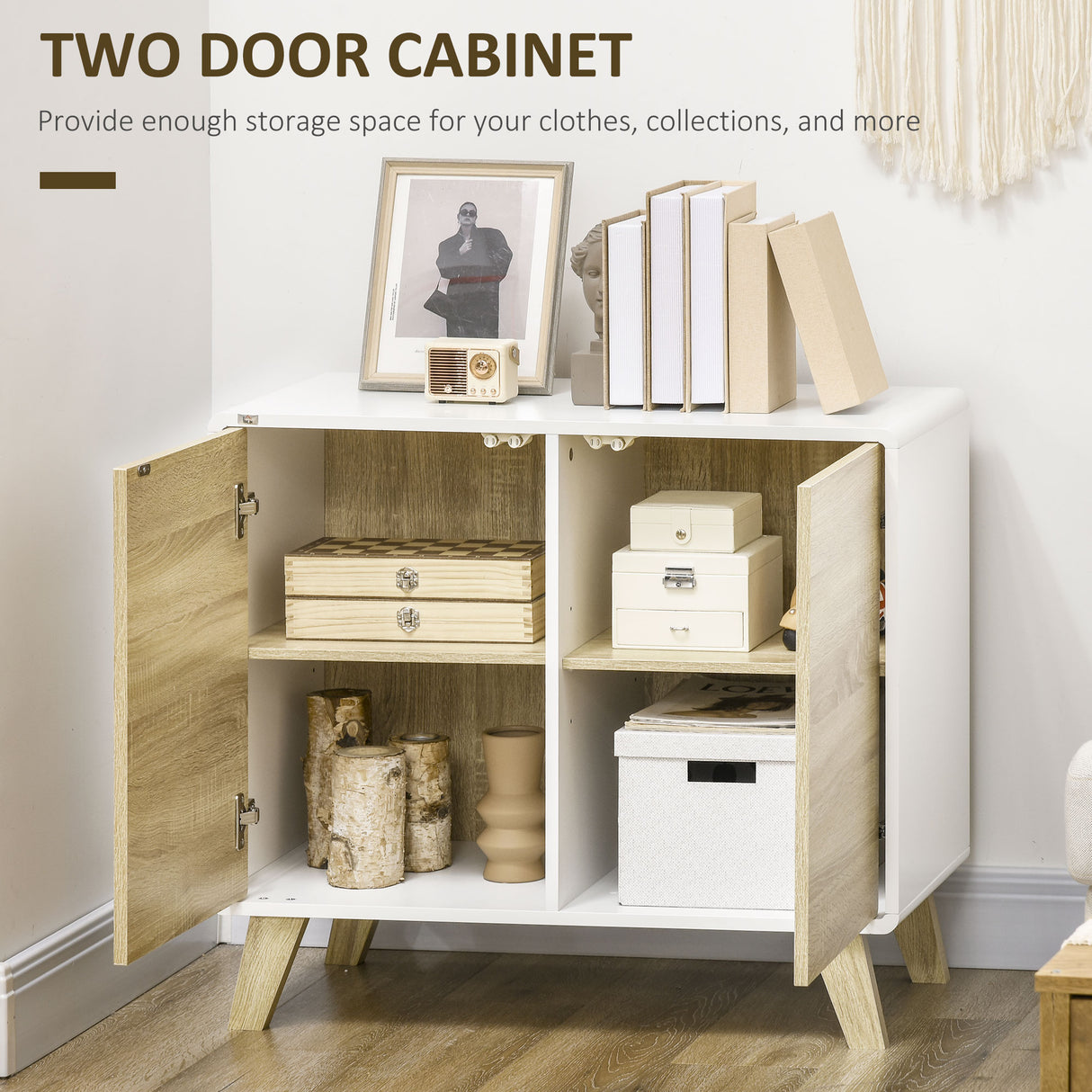 easycomfort easycomfort mobile multiuso con 2 ante a pressione e mensole regolabili in legno 80x40x70cm bianco e quercia