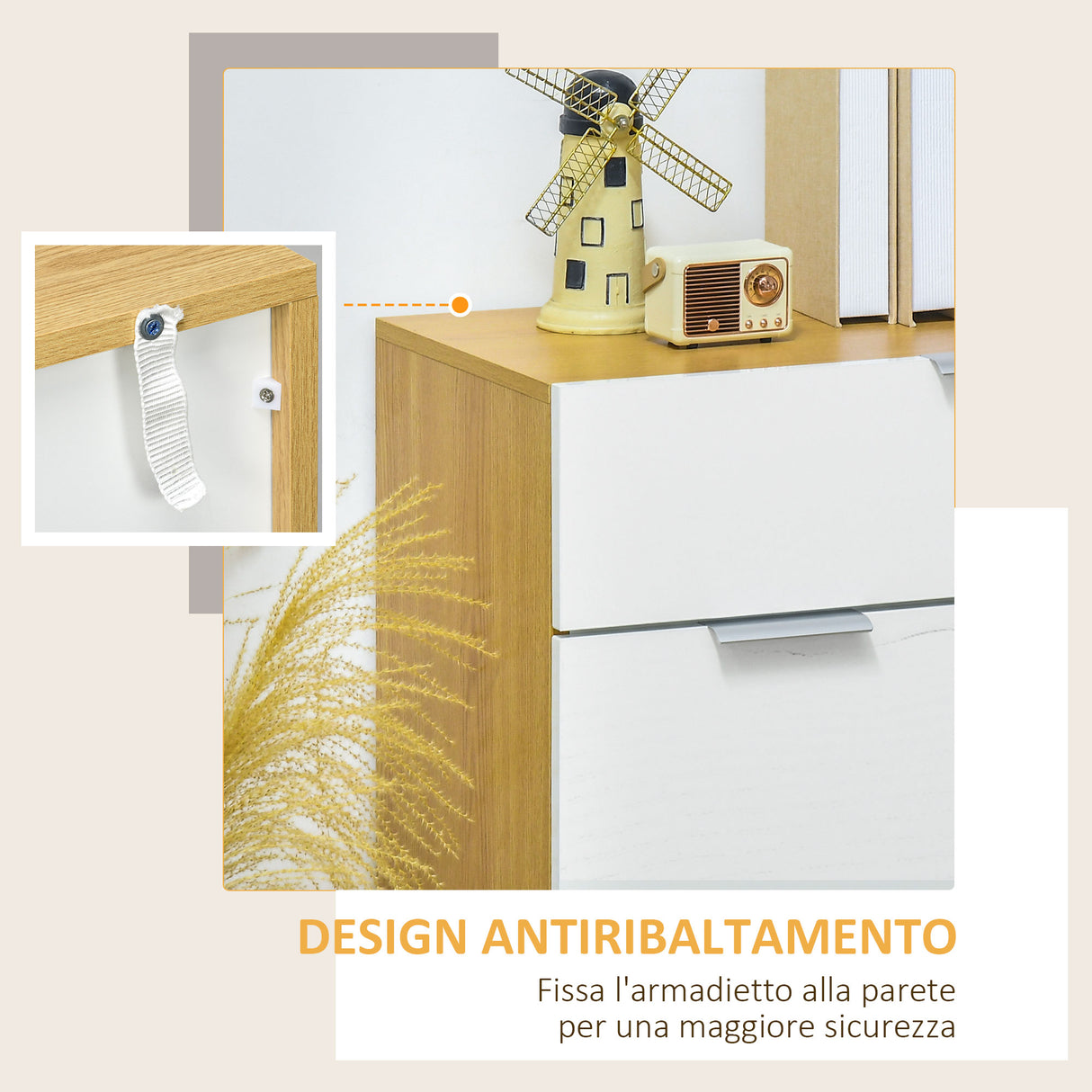 easycomfort easycomfort mobile per soggiorno con armadietto e cassetto ripiani regolabili su 3 livelli 70x35x92cm bianco