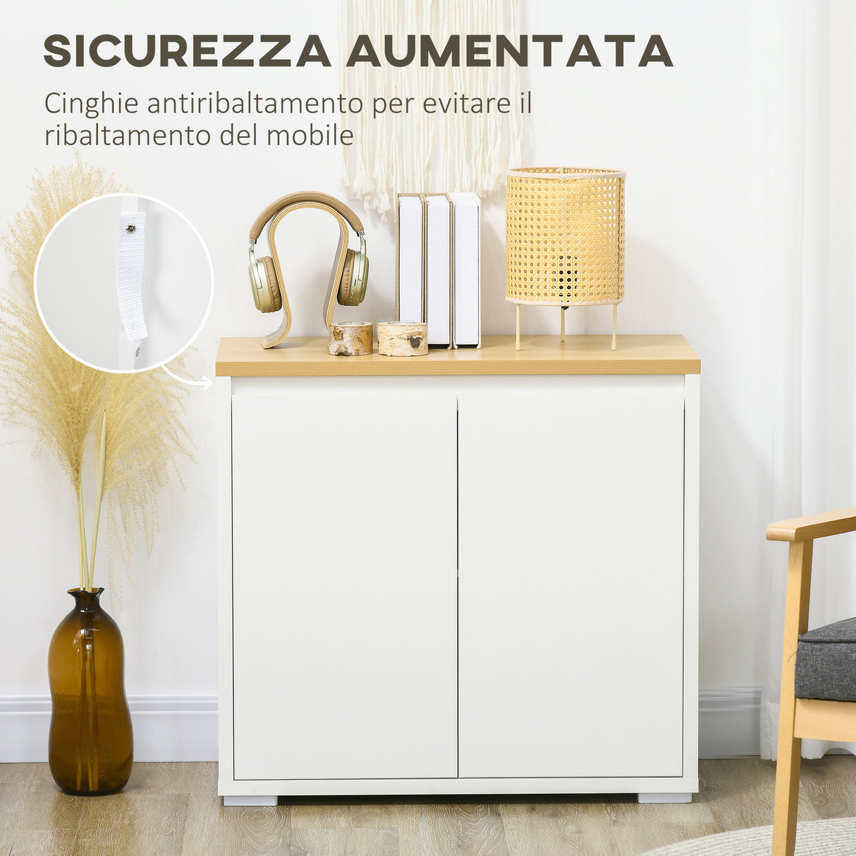 easycomfort easycomfort mobile multiuso con armadietto a 2 livelli in truciolato e ripiano regolabile 80x37x75cm