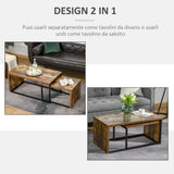 easycomfort easycomfort set di 2 tavolini da salotto impilabili e salvaspazio in stile industriale legno mdf e metallo marrone e nero