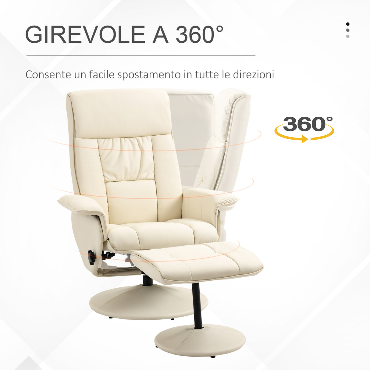 easycomfort easycomfort poltrona relax reclinabile fino 135 con seduta girevole e pouf poggiapiedi 78x84x110cm crema