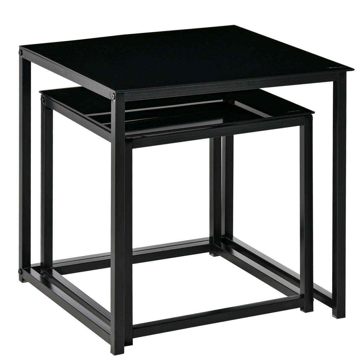easycomfort easycomfort set 2 tavolini da salotto quadrati moderni in acciaio e vetro temperato nero