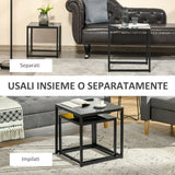 easycomfort easycomfort set 2 tavolini da salotto quadrati moderni in acciaio e vetro temperato nero