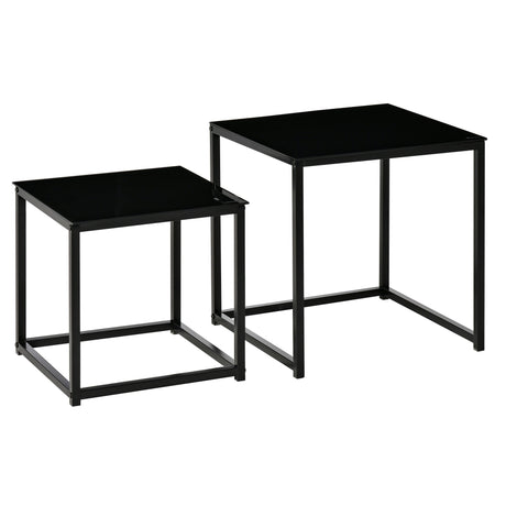 easycomfort easycomfort set 2 tavolini da salotto quadrati moderni in acciaio e vetro temperato nero