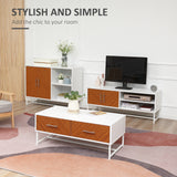 easycomfort easycomfort tavolino da caffe con 2 cassetti e vano aperto in legno e metallo 100x50x40cm bianco e marrone