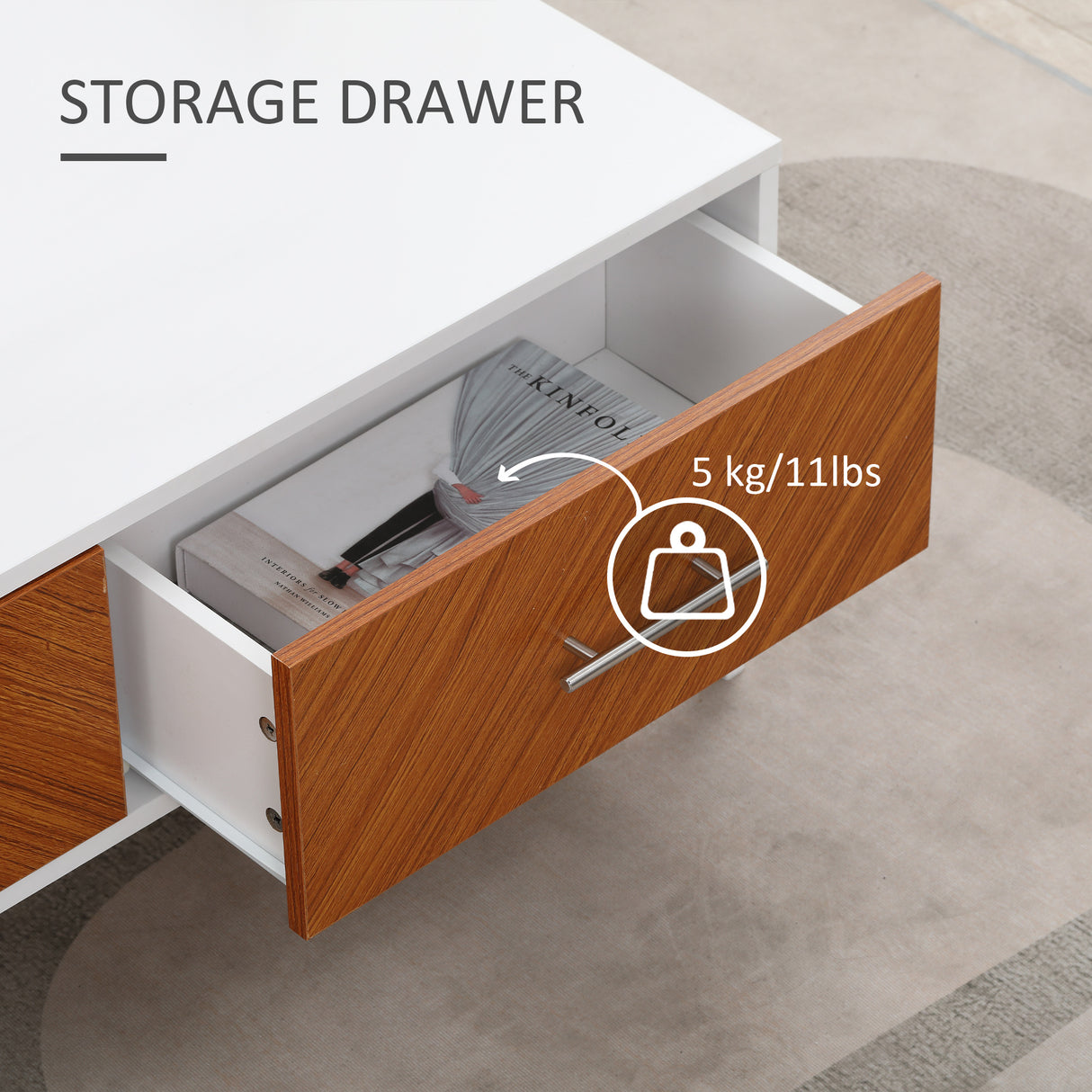easycomfort easycomfort tavolino da caffe con 2 cassetti e vano aperto in legno e metallo 100x50x40cm bianco e marrone