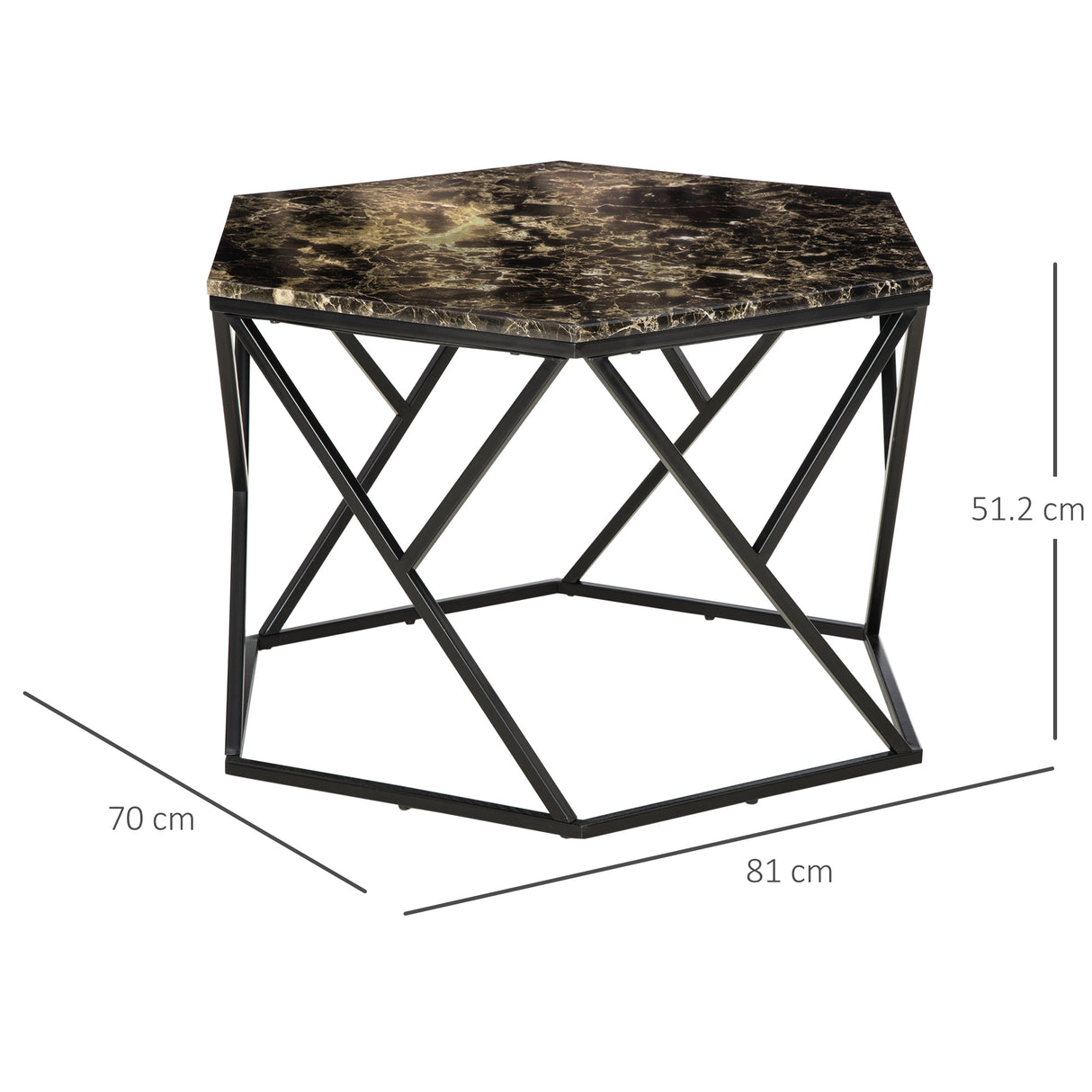 easycomfort easycomfort tavolino da salotto moderno con piano effetto marmo e struttura in mdf e acciaio 81x70x51 2 cm nero