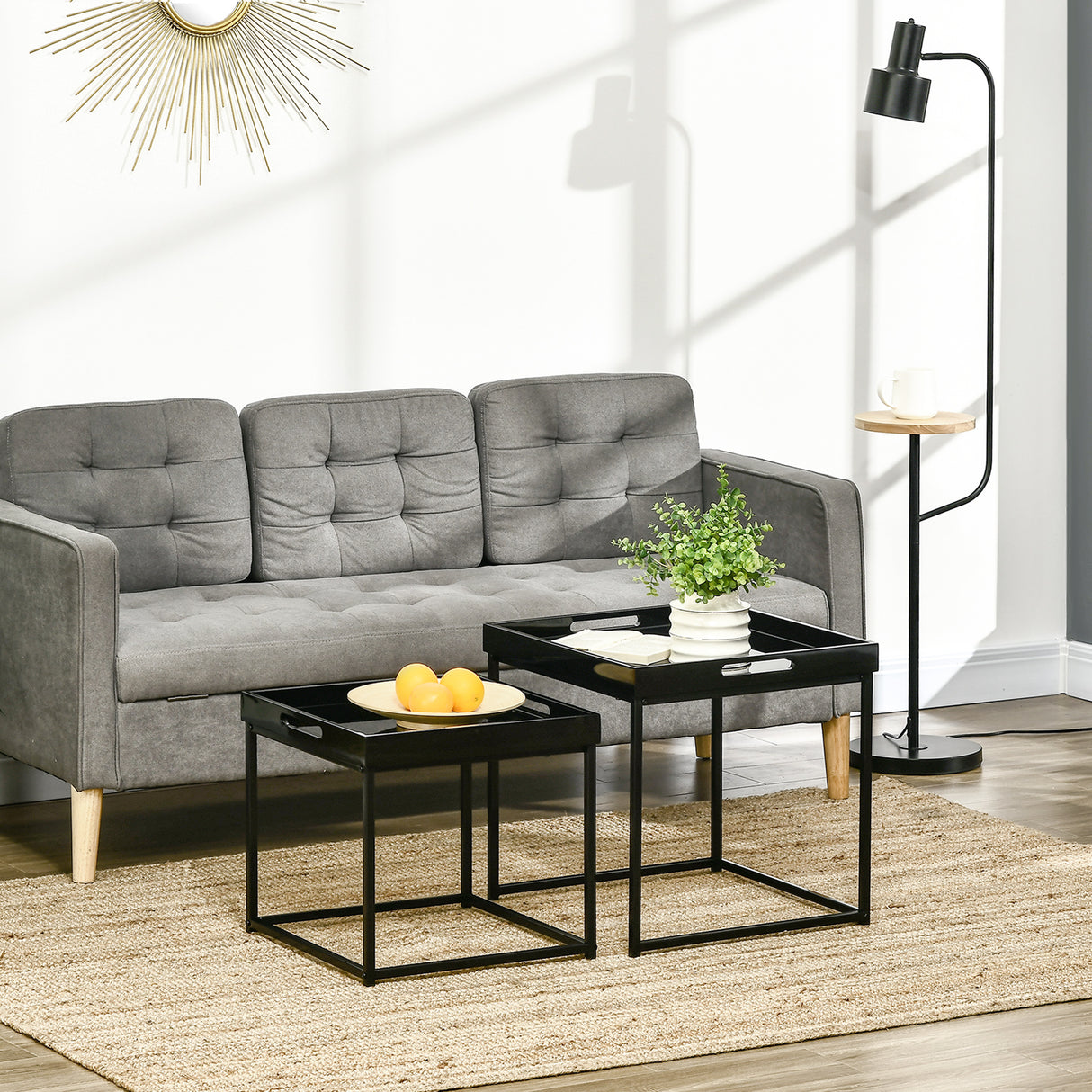 easycomfort easycomfort set da 2 tavolini da caffe impilabili con finitura lucida e telaio in acciaio nero