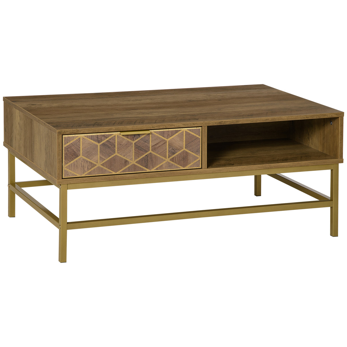 easycomfort easycomfort tavolino da salotto rettangolare con cassetto e 2 ripiani aperti 100x59x42 8cm