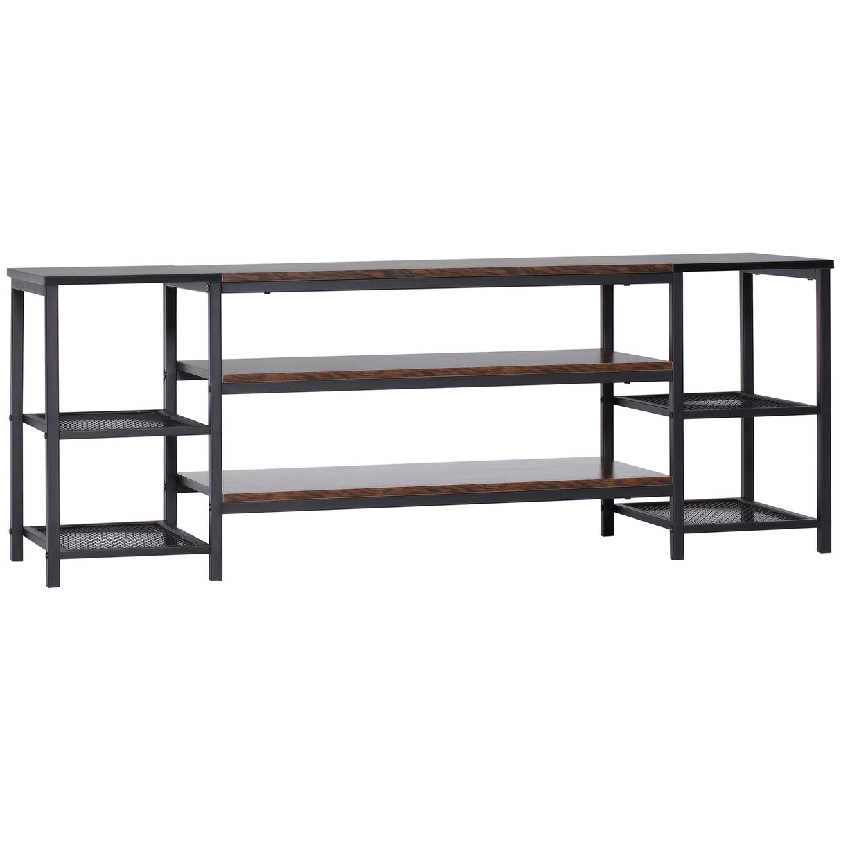 easycomfort easycomfort mobile tv moderno per tv fino a 60 con 6 ripiani aperti in acciaio e truciolato 140x40x50 cm marrone e nero