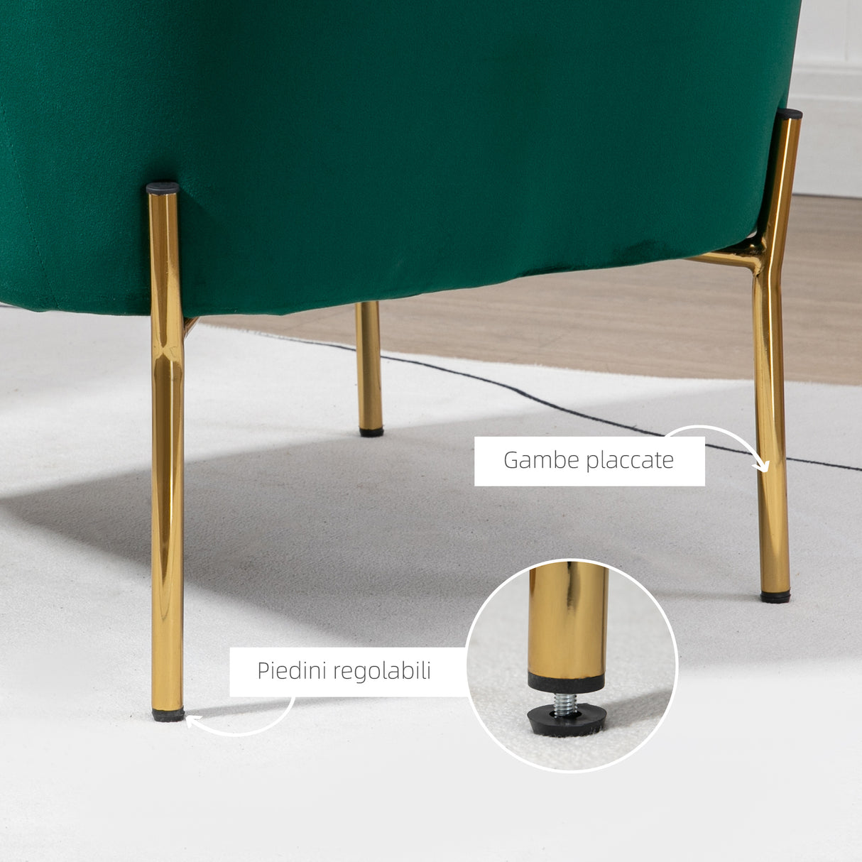 easycomfort easycomfort poltrona da camera da letto in tessuto effetto velluto con gambe in acciaio 62x69x75 cm verde