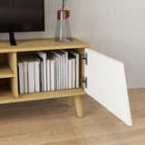 easycomfort easycomfort mobile porta tv fino 65 con armadietti e ripiani aperti 150x30x42cm bianco e legno