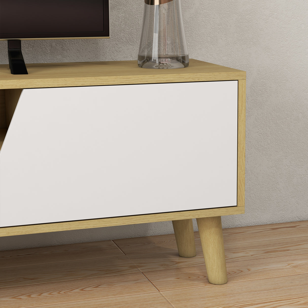 easycomfort easycomfort mobile porta tv fino 65 con armadietti e ripiani aperti 150x30x42cm bianco e legno