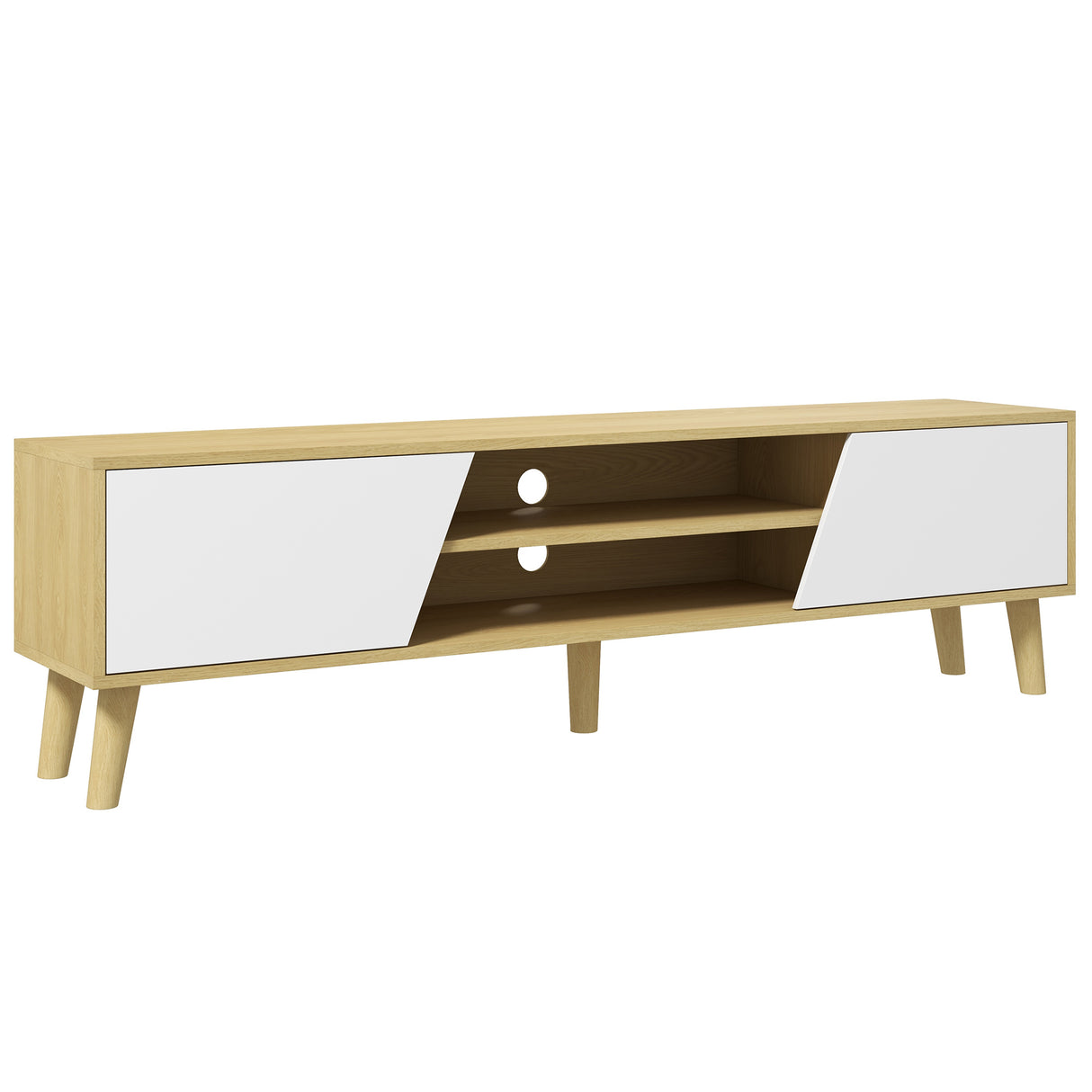 easycomfort easycomfort mobile porta tv fino 65 con armadietti e ripiani aperti 150x30x42cm bianco e legno