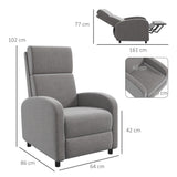 easycomfort easycomfort poltrona reclinabile 160 in tessuto effetto lino con braccioli quadrati 64x86x102 cm grigia
