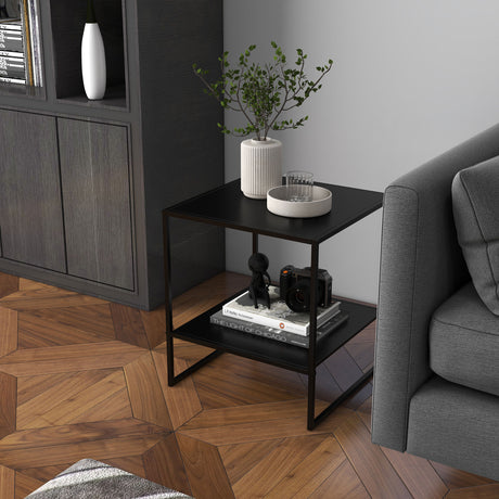 easycomfort easycomfort tavolino da caffe in stile industriale in acciaio a 2 ripiani 40x40x45cm nero