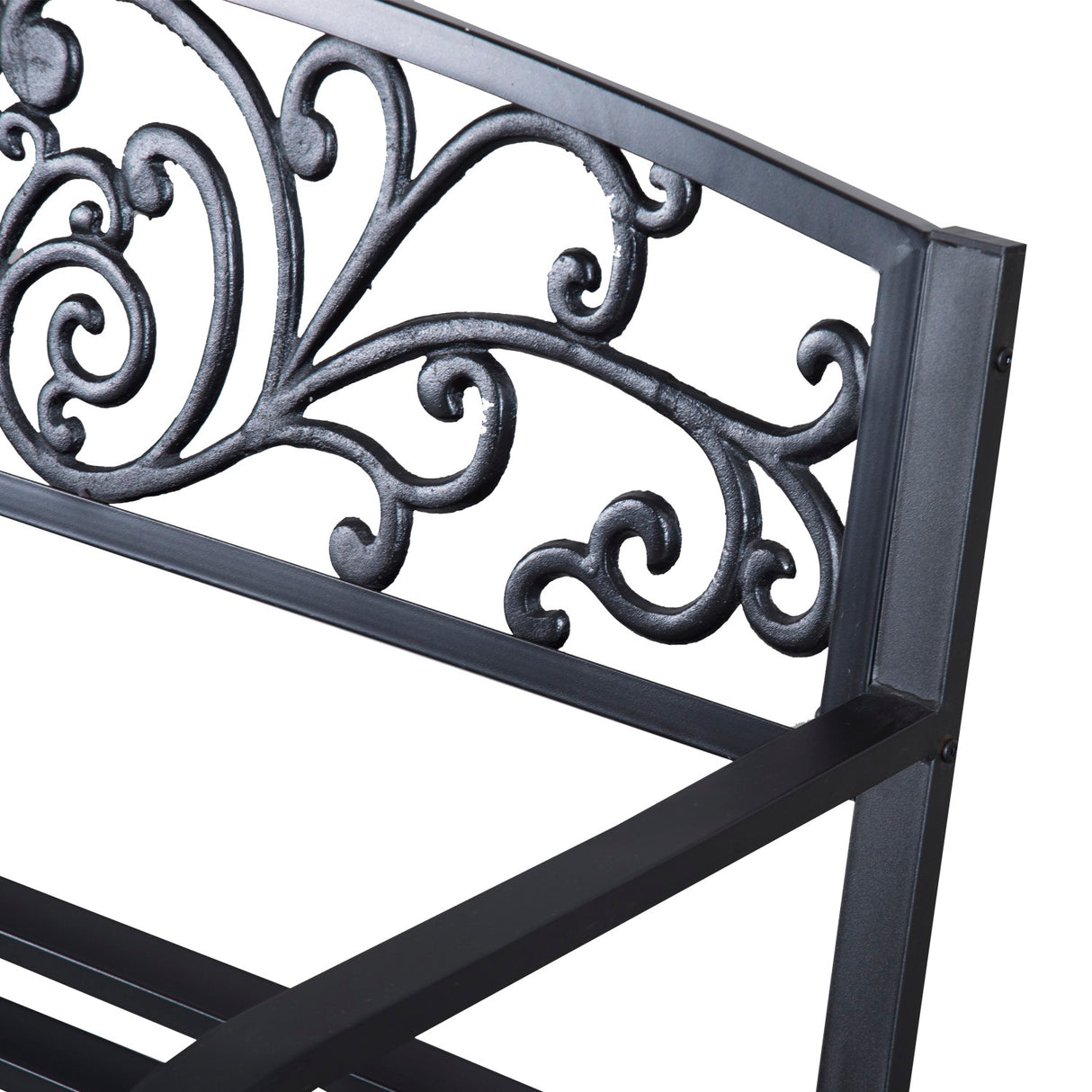 easycomfort panchina da giardino in metallo con schienale decorato 127x60x87cm nero 33185