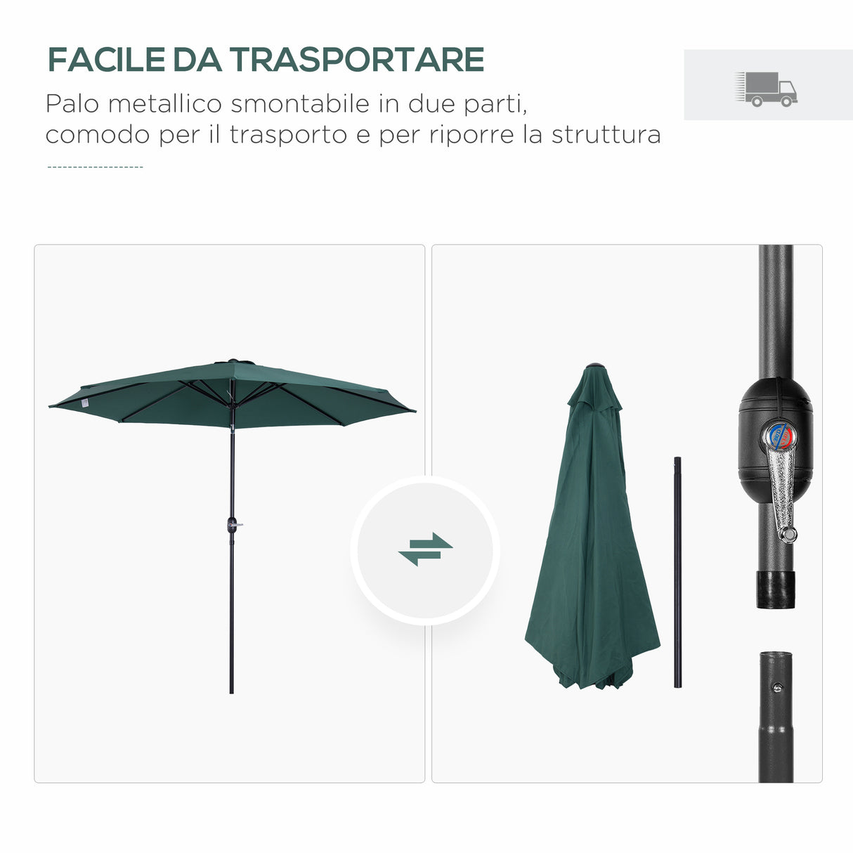 easycomfort easycomfort ombrellone da giardino con manovella e testa inclinabile 300x245cm verde