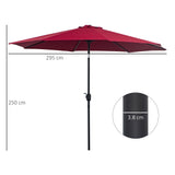 easycomfort easycomfort ombrellone da giardino con manovella e testa inclinabile 300x245cm rosso scuro